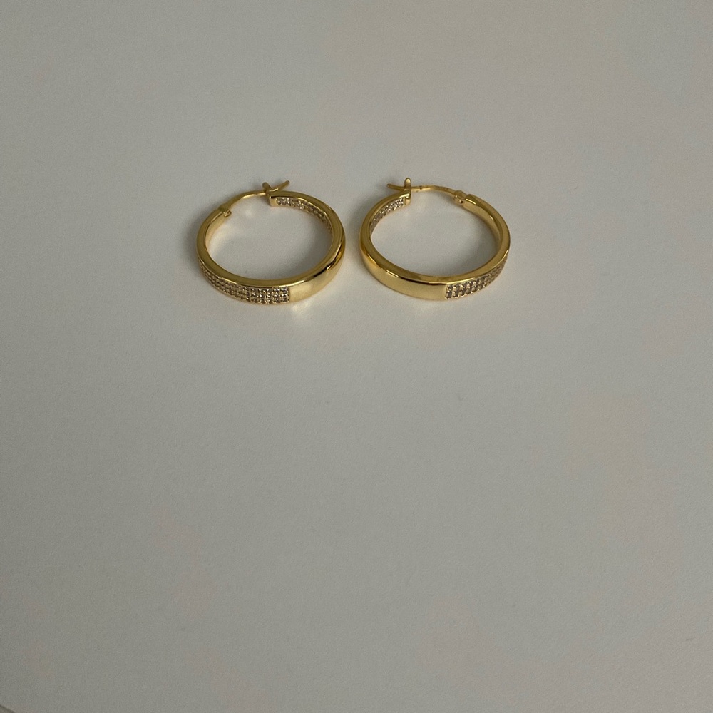 .925 Sterling Silver Gold Pavé Hoop Earrings - Women's Jewelry